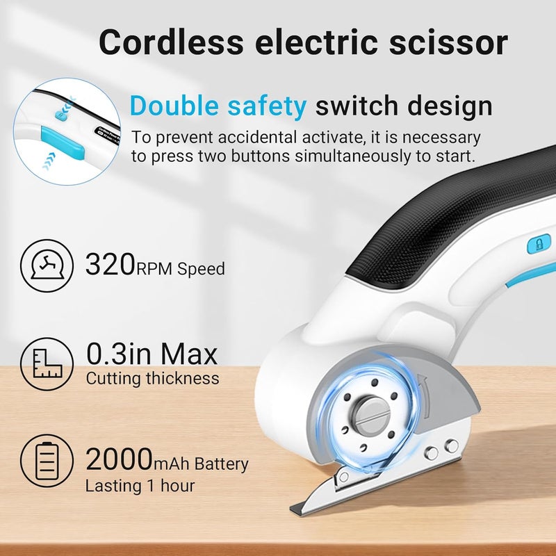 seektik Cordless Electric Scissors, Fabric Cutter Cardboard Cutter with Safety Lock, 4V Rechargeable Electric Scissors for Fabric, Cardboard,Fabric, Plastic. - Image 4